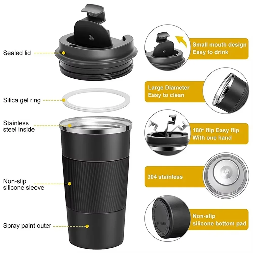 Stainless Steel Coffee Cup Double Layer Vacuum Insulation Cup Outdoor Portable Car Water Cups Fashion Mug Water Bottle