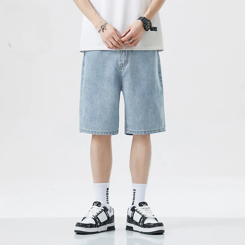 2025 New American retro short men's wide leg jeans Y2k Gothic washed loose straight leg casual men's denim shorts sports pants 2025 New American retro short men's wide leg jeans Y2k Gothic washed loose straight leg casual men's denim shorts sports pants