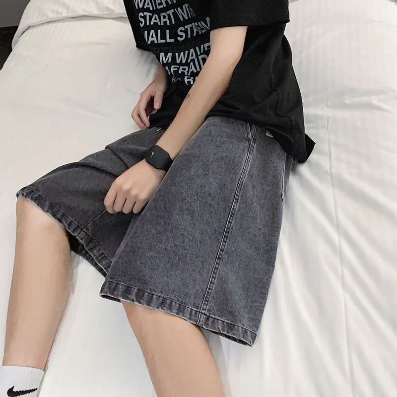 2025 New American retro short men's wide leg jeans Y2k Gothic washed loose straight leg casual men's denim shorts sports pants 2025 New American retro short men's wide leg jeans Y2k Gothic washed loose straight leg casual men's denim shorts sports pants