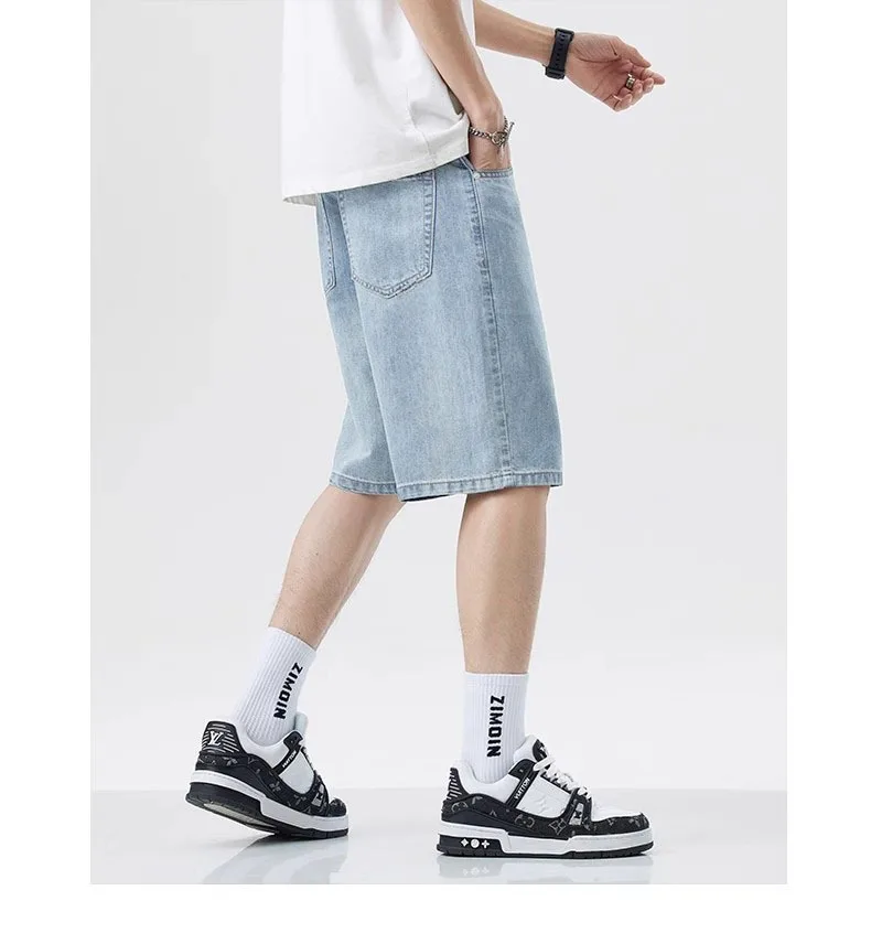 2025 New American retro short men's wide leg jeans Y2k Gothic washed loose straight leg casual men's denim shorts sports pants 2025 New American retro short men's wide leg jeans Y2k Gothic washed loose straight leg casual men's denim shorts sports pants
