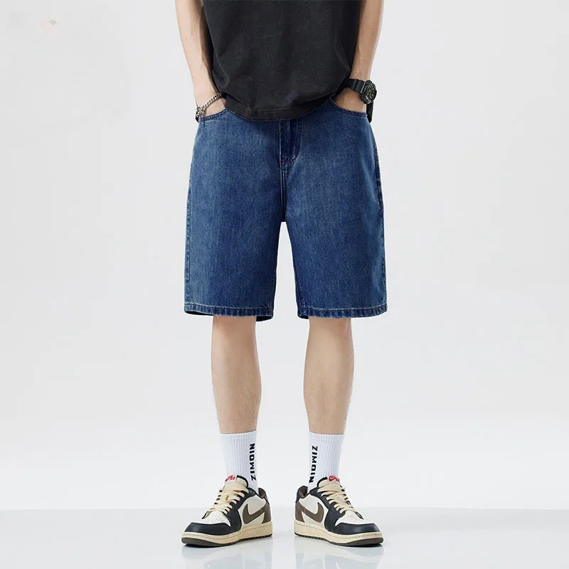 2025 New American retro short men's wide leg jeans Y2k Gothic washed loose straight leg casual men's denim shorts sports pants 2025 New American retro short men's wide leg jeans Y2k Gothic washed loose straight leg casual men's denim shorts sports pants