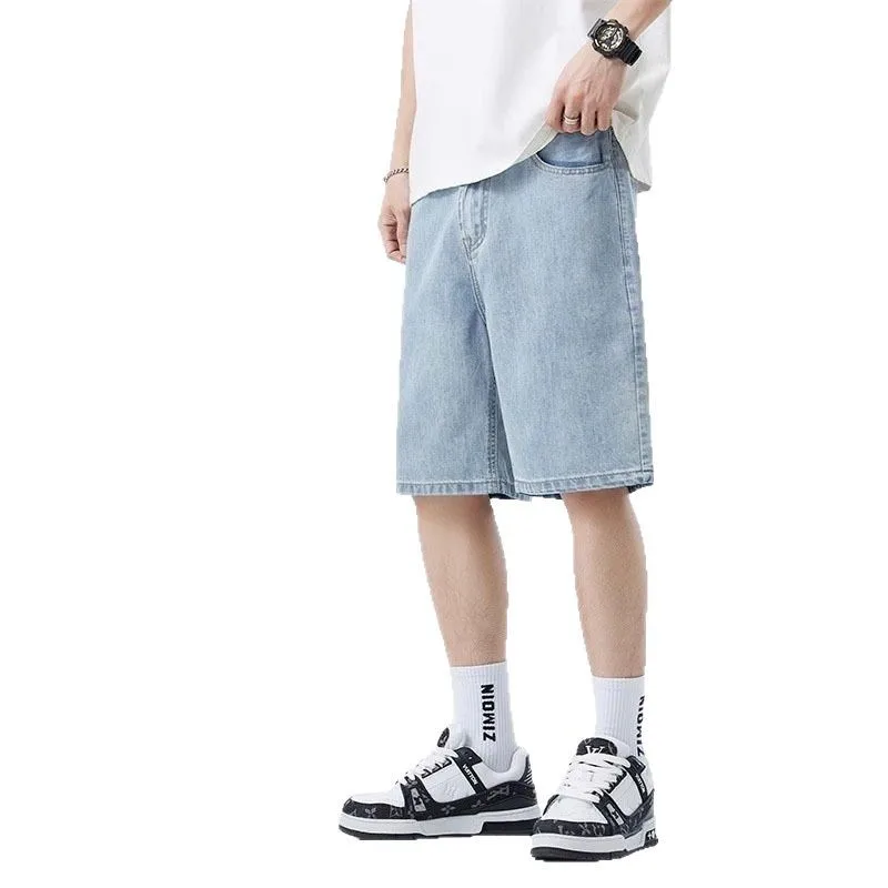 2025 New American retro short men's wide leg jeans Y2k Gothic washed loose straight leg casual men's denim shorts sports pants 2025 New American retro short men's wide leg jeans Y2k Gothic washed loose straight leg casual men's denim shorts sports pants