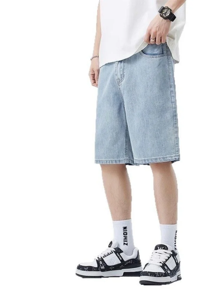 2025 New American retro short men's wide leg jeans Y2k Gothic washed loose straight leg casual men's denim shorts sports pants 2025 New American retro short men's wide leg jeans Y2k Gothic washed loose straight leg casual men's denim shorts sports pants