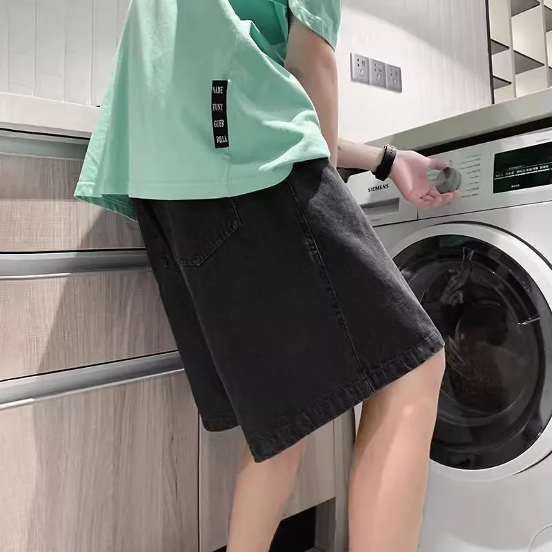 2025 New American retro short men's wide leg jeans Y2k Gothic washed loose straight leg casual men's denim shorts sports pants 2025 New American retro short men's wide leg jeans Y2k Gothic washed loose straight leg casual men's denim shorts sports pants