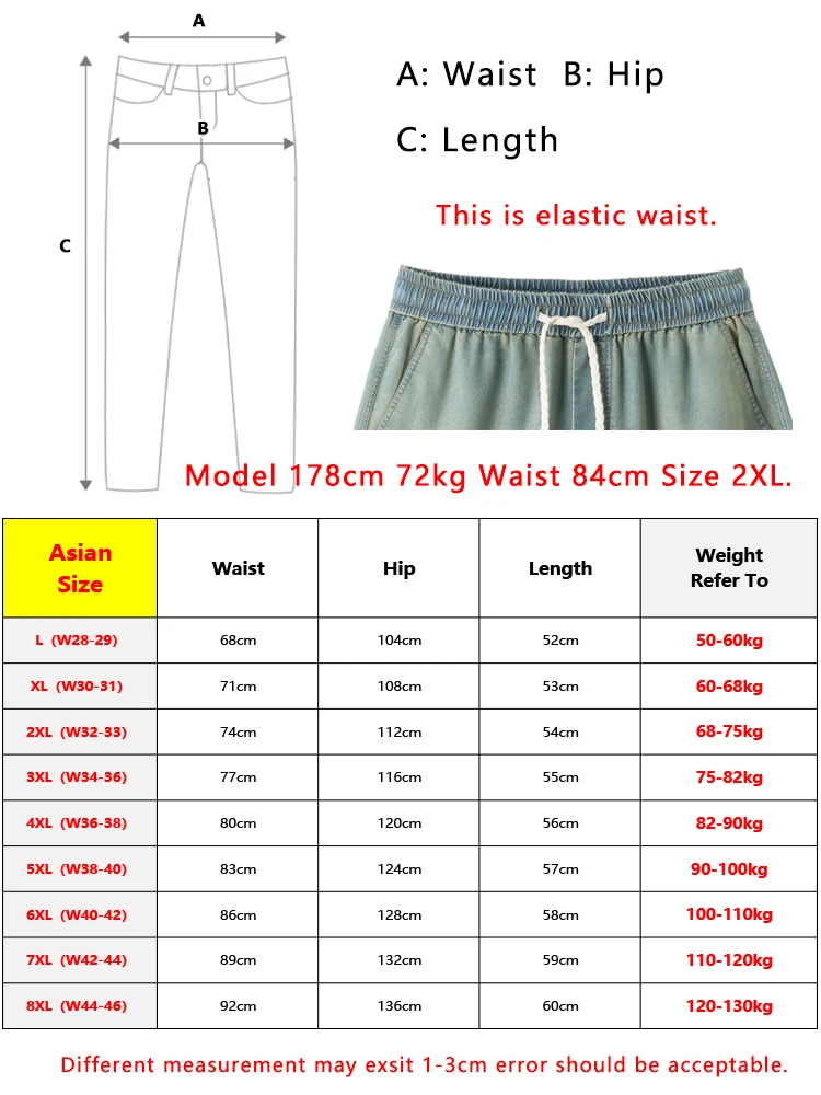 Men's Denim Shorts for Summer Lightweight Lyocell Breathable and Cool Knee-Length Baggy Jeans Shorts Asian Size L-8XL
