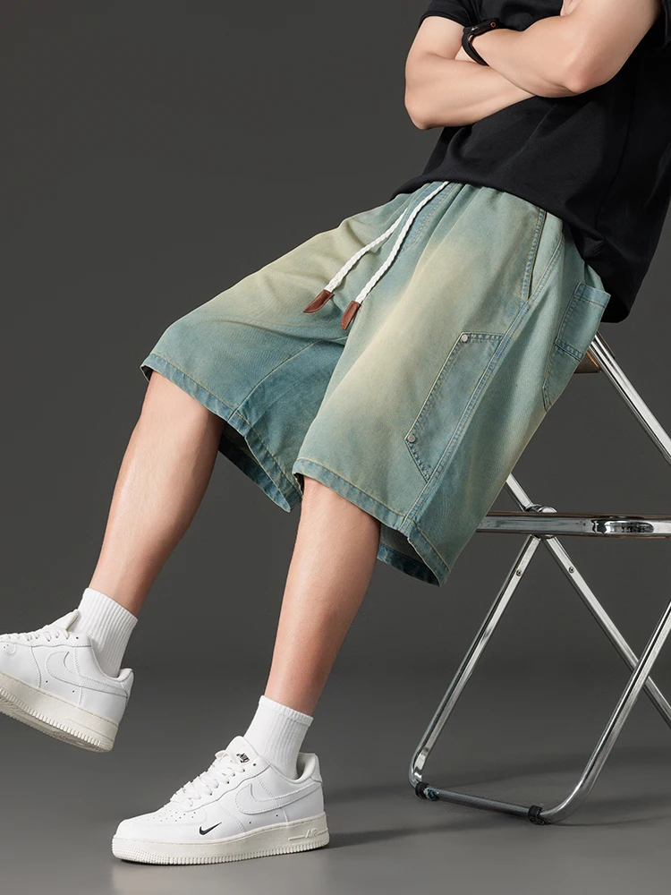 Men's Denim Shorts for Summer Lightweight Lyocell Breathable and Cool Knee-Length Baggy Jeans Shorts Asian Size L-8XL