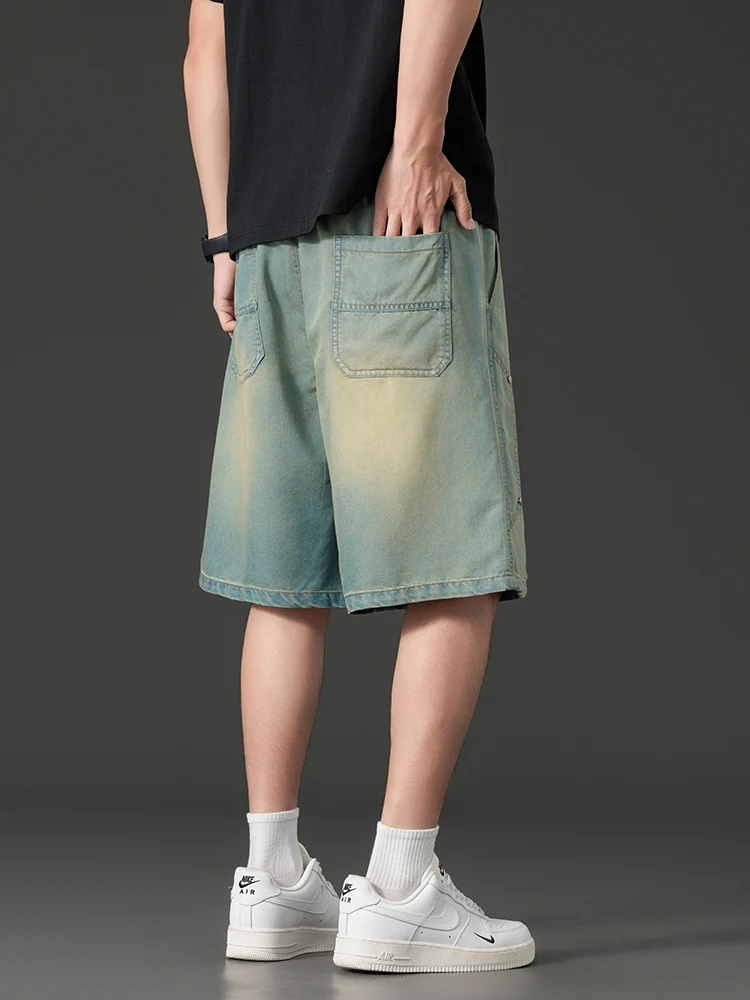 Men's Denim Shorts for Summer Lightweight Lyocell Breathable and Cool Knee-Length Baggy Jeans Shorts Asian Size L-8XL