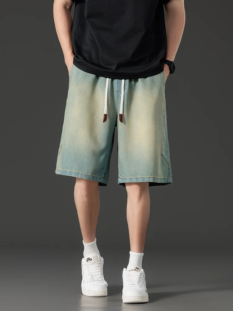 Men's Denim Shorts for Summer Lightweight Lyocell Breathable and Cool Knee-Length Baggy Jeans Shorts Asian Size L-8XL