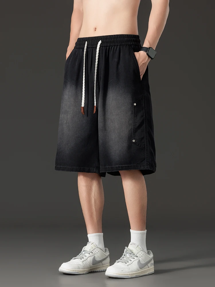 Men's Denim Shorts for Summer Lightweight Lyocell Breathable and Cool Knee-Length Baggy Jeans Shorts Asian Size L-8XL