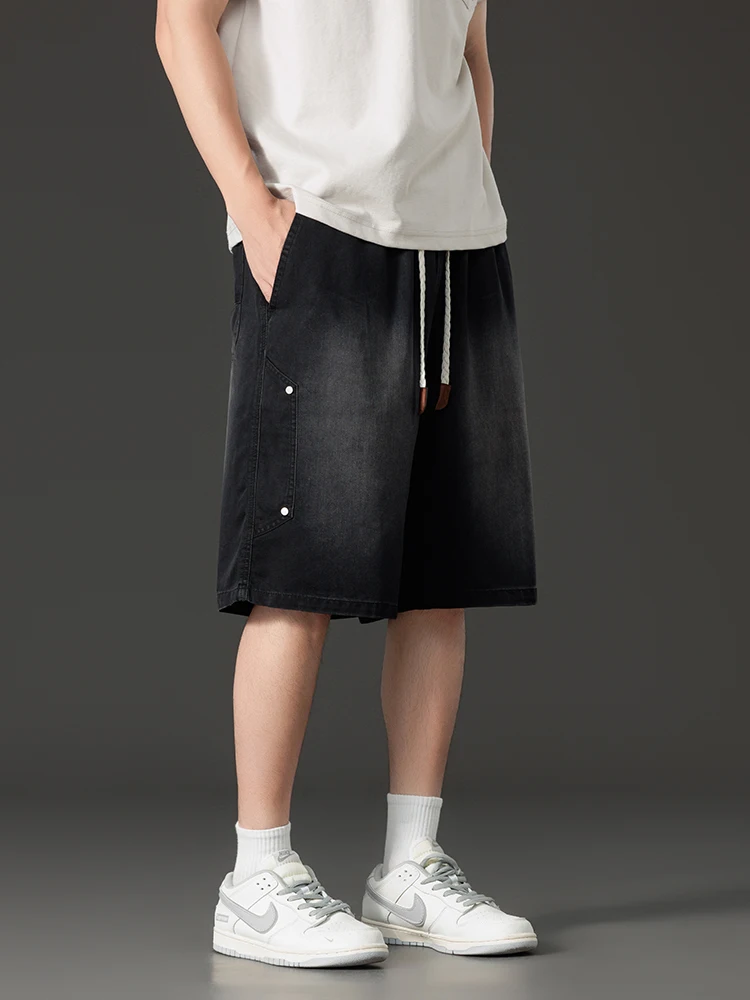 Men's Denim Shorts for Summer Lightweight Lyocell Breathable and Cool Knee-Length Baggy Jeans Shorts Asian Size L-8XL