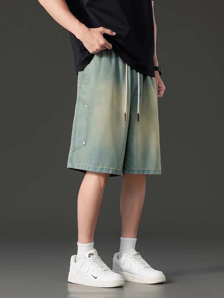 Men's Denim Shorts for Summer Lightweight Lyocell Breathable and Cool Knee-Length Baggy Jeans Shorts Asian Size L-8XL