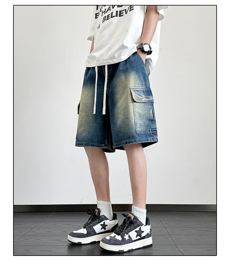 New Men's Denim Shorts Summer Breathable Cotton Blend Casual 5-Point Trousers Minimalist Style Streetwear Urban Fashion Trousers