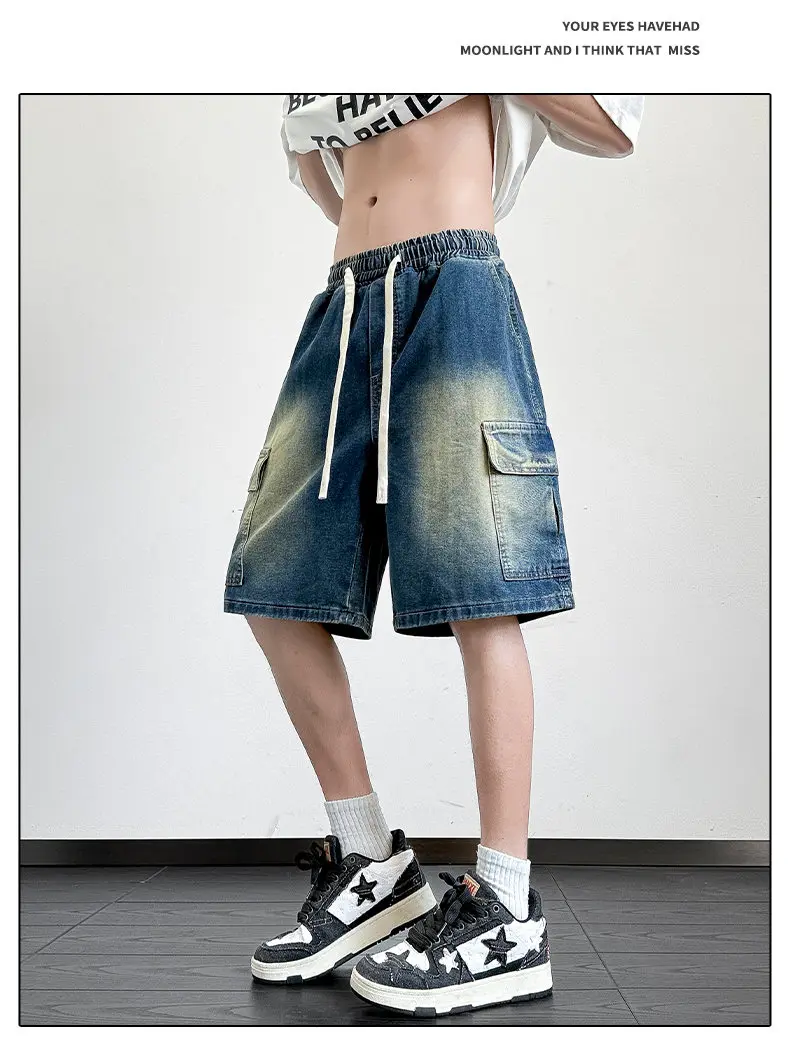 New Men's Denim Shorts Summer Breathable Cotton Blend Casual 5-Point Trousers Minimalist Style Streetwear Urban Fashion Trousers
