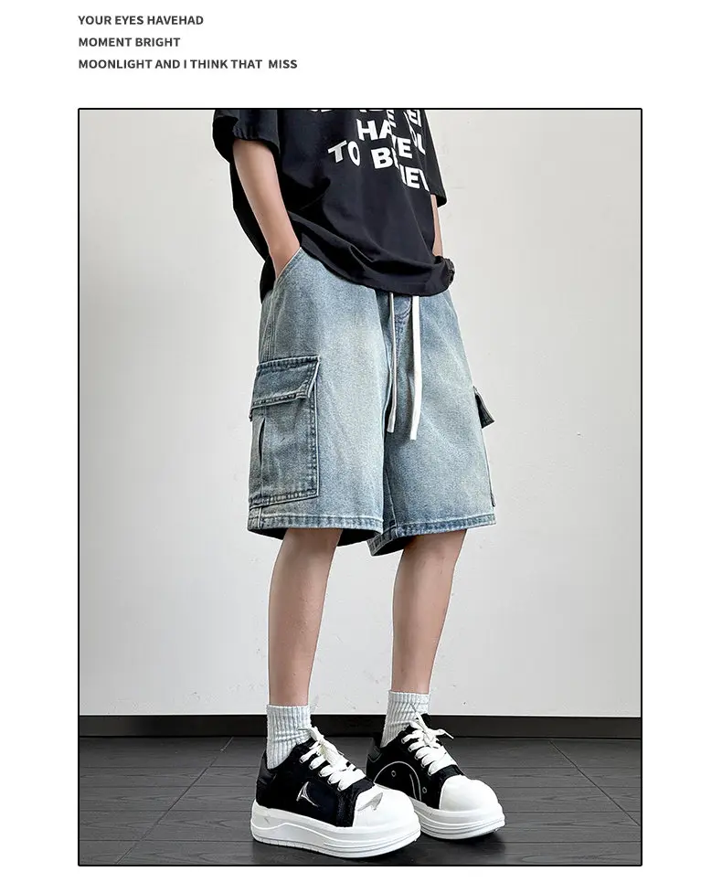 New Men's Denim Shorts Summer Breathable Cotton Blend Casual 5-Point Trousers Minimalist Style Streetwear Urban Fashion Trousers