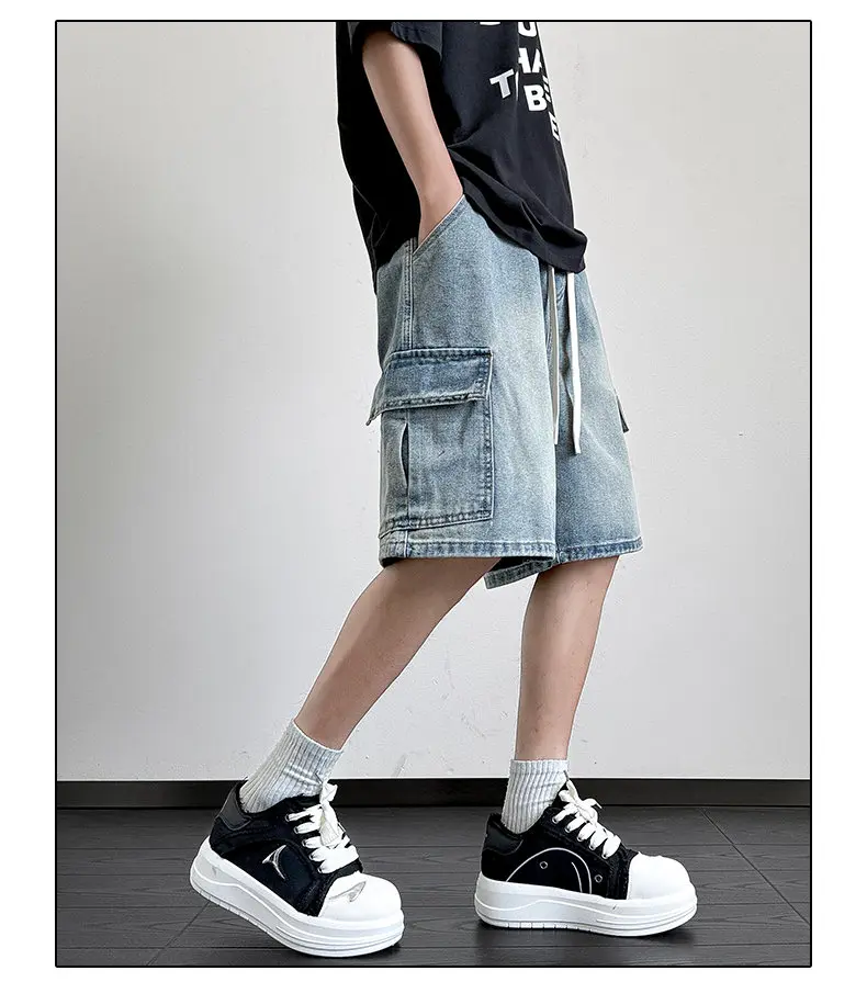 New Men's Denim Shorts Summer Breathable Cotton Blend Casual 5-Point Trousers Minimalist Style Streetwear Urban Fashion Trousers