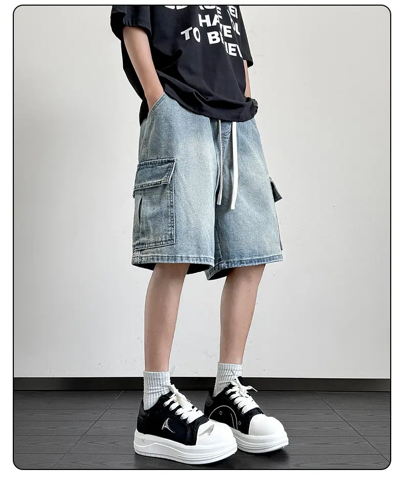 New Men's Denim Shorts Summer Breathable Cotton Blend Casual 5-Point Trousers Minimalist Style Streetwear Urban Fashion Trousers