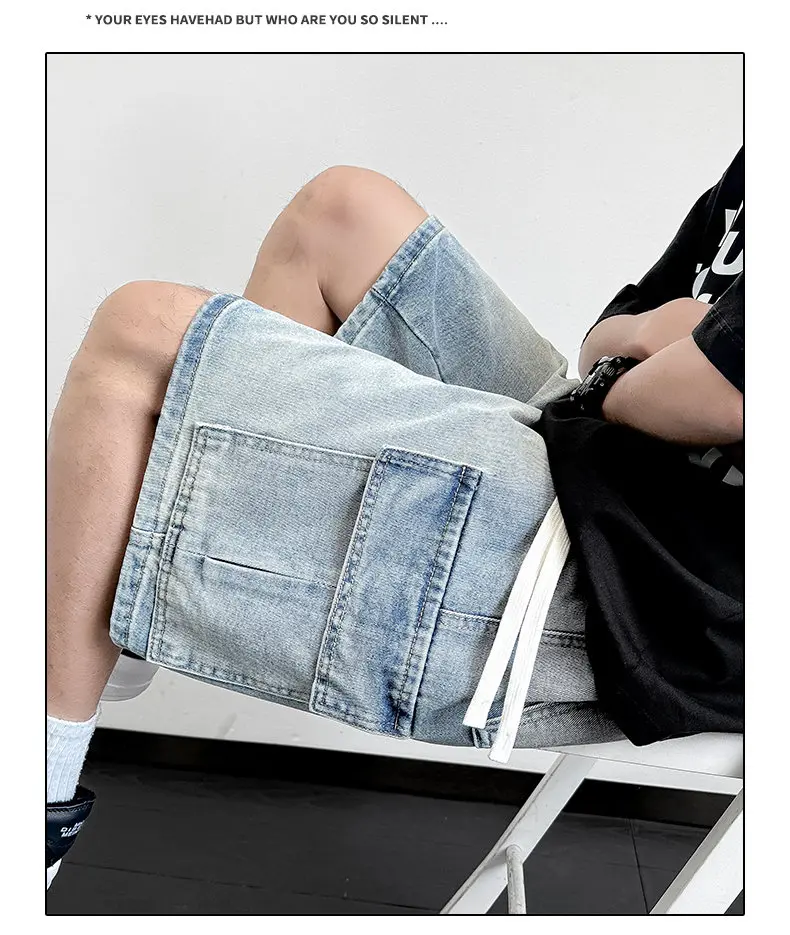 New Men's Denim Shorts Summer Breathable Cotton Blend Casual 5-Point Trousers Minimalist Style Streetwear Urban Fashion Trousers