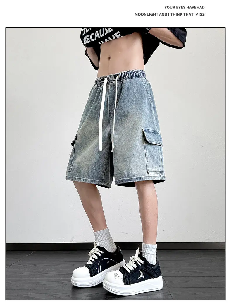 New Men's Denim Shorts Summer Breathable Cotton Blend Casual 5-Point Trousers Minimalist Style Streetwear Urban Fashion Trousers
