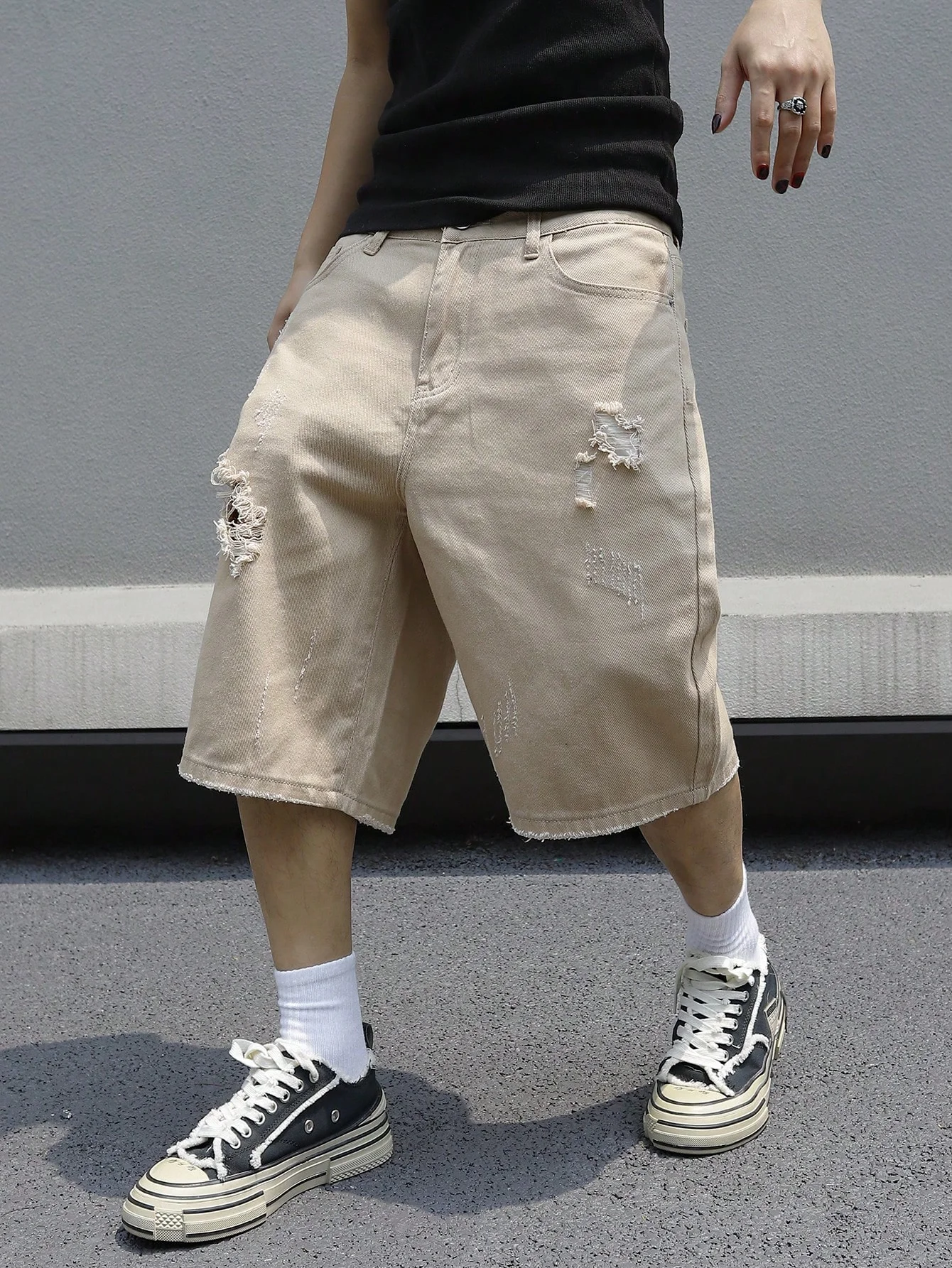 Men Summer Baggy Stretchy Denim Shorts Jeans For Men Streetwear Ripped Knee length Baggy Comfort Cargo Casual Shorts Pants Jean
