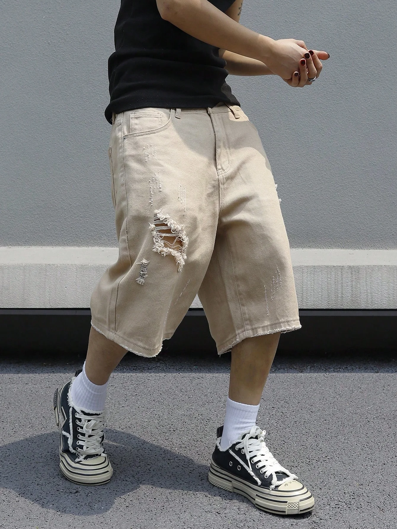 Men Summer Baggy Stretchy Denim Shorts Jeans For Men Streetwear Ripped Knee length Baggy Comfort Cargo Casual Shorts Pants Jean