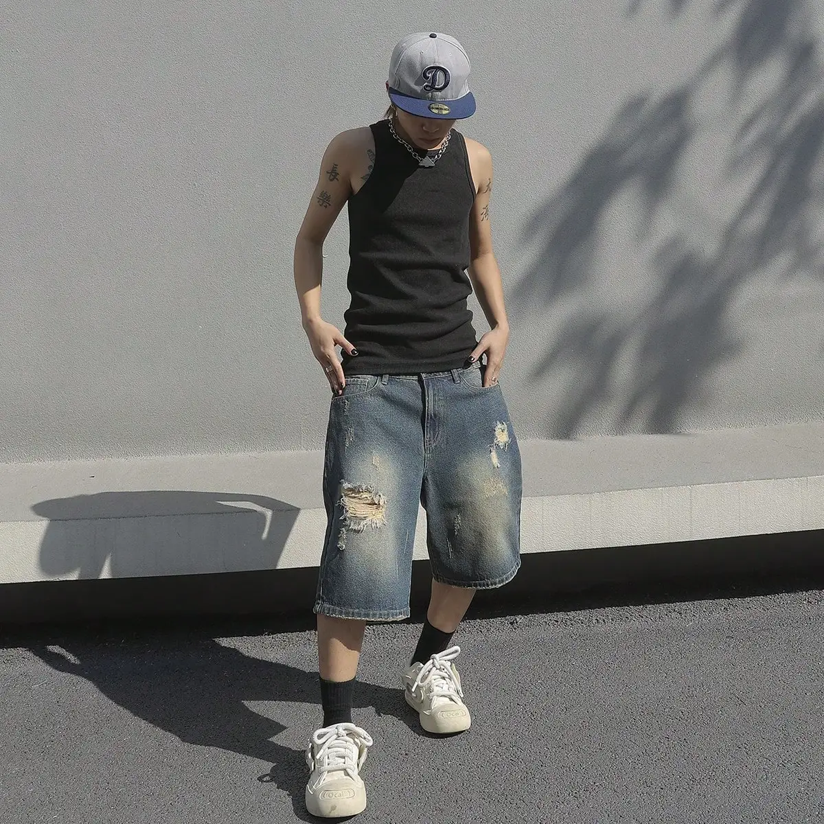 Men Summer Baggy Stretchy Denim Shorts Jeans For Men Streetwear Ripped Knee length Baggy Comfort Cargo Casual Shorts Pants Jean