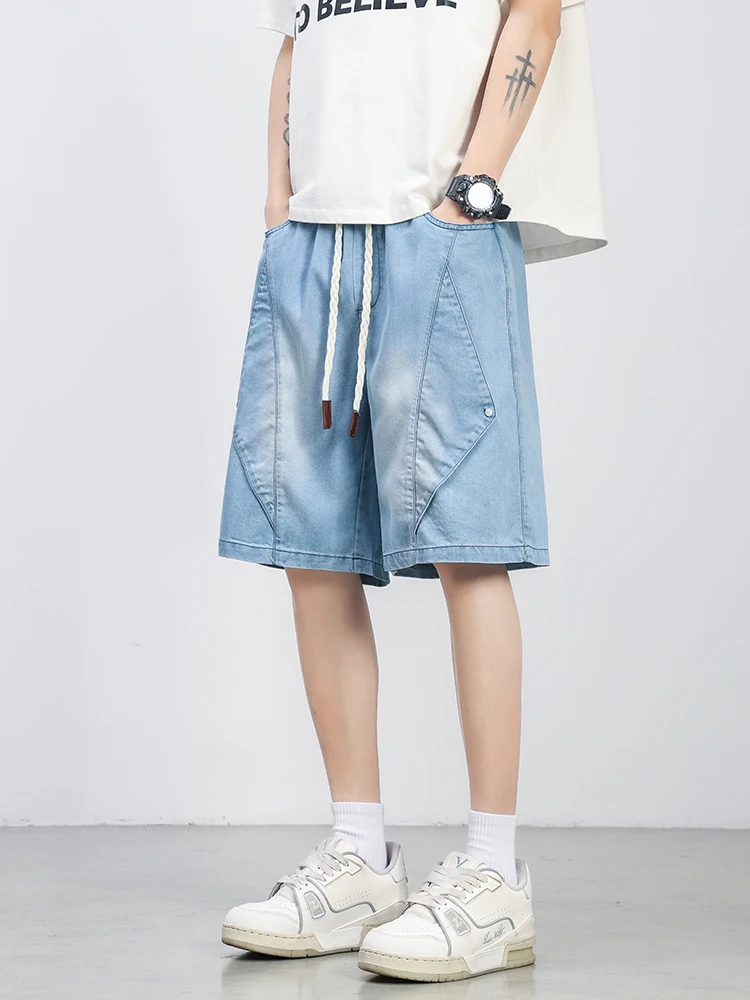 Summer Lyocell Denim Shorts Men Lightweight Baggy Jeans Shorts Big Size 8XL 7XL 6XL Wide Leg Straight Denim Short Pants