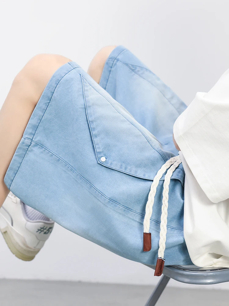Summer Lyocell Denim Shorts Men Lightweight Baggy Jeans Shorts Big Size 8XL 7XL 6XL Wide Leg Straight Denim Short Pants