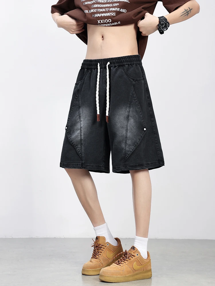 Summer Lyocell Denim Shorts Men Lightweight Baggy Jeans Shorts Big Size 8XL 7XL 6XL Wide Leg Straight Denim Short Pants