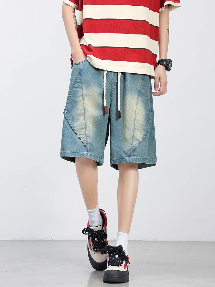 Summer Lyocell Denim Shorts Men Lightweight Baggy Jeans Shorts Big Size 8XL 7XL 6XL Wide Leg Straight Denim Short Pants