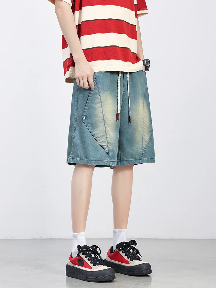 Summer Lyocell Denim Shorts Men Lightweight Baggy Jeans Shorts Big Size 8XL 7XL 6XL Wide Leg Straight Denim Short Pants