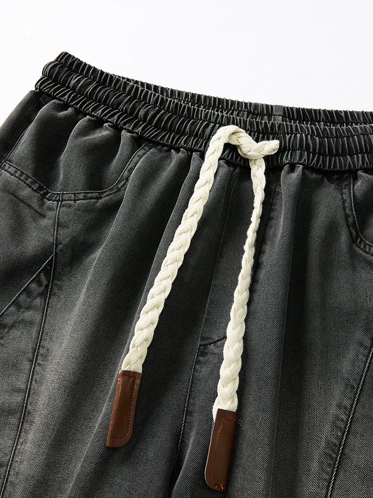 Summer Lyocell Denim Shorts Men Lightweight Baggy Jeans Shorts Big Size 8XL 7XL 6XL Wide Leg Straight Denim Short Pants