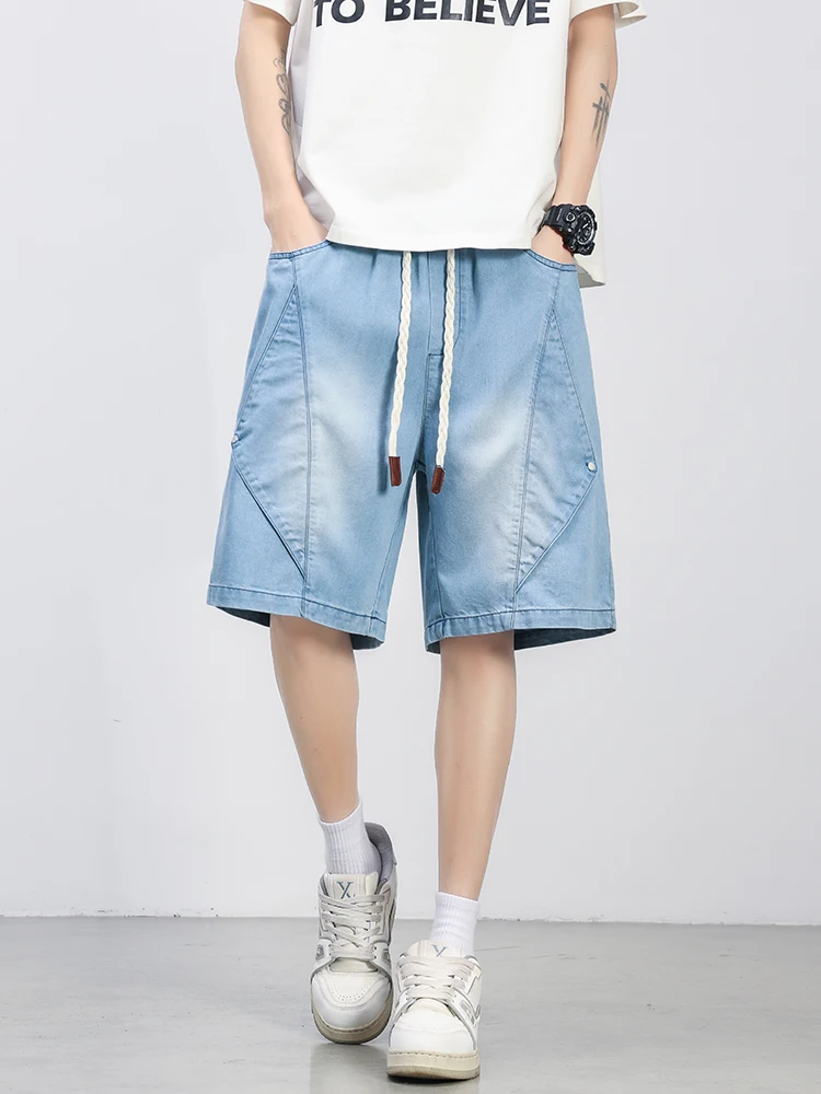 Summer Lyocell Denim Shorts Men Lightweight Baggy Jeans Shorts Big Size 8XL 7XL 6XL Wide Leg Straight Denim Short Pants