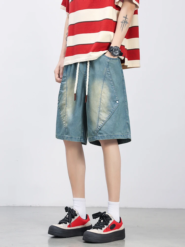 Summer Lyocell Denim Shorts Men Lightweight Baggy Jeans Shorts Big Size 8XL 7XL 6XL Wide Leg Straight Denim Short Pants