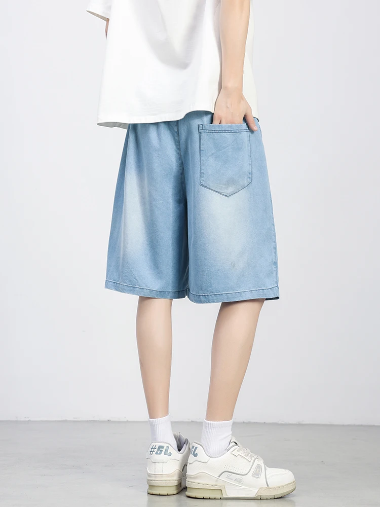 Summer Lyocell Denim Shorts Men Lightweight Baggy Jeans Shorts Big Size 8XL 7XL 6XL Wide Leg Straight Denim Short Pants